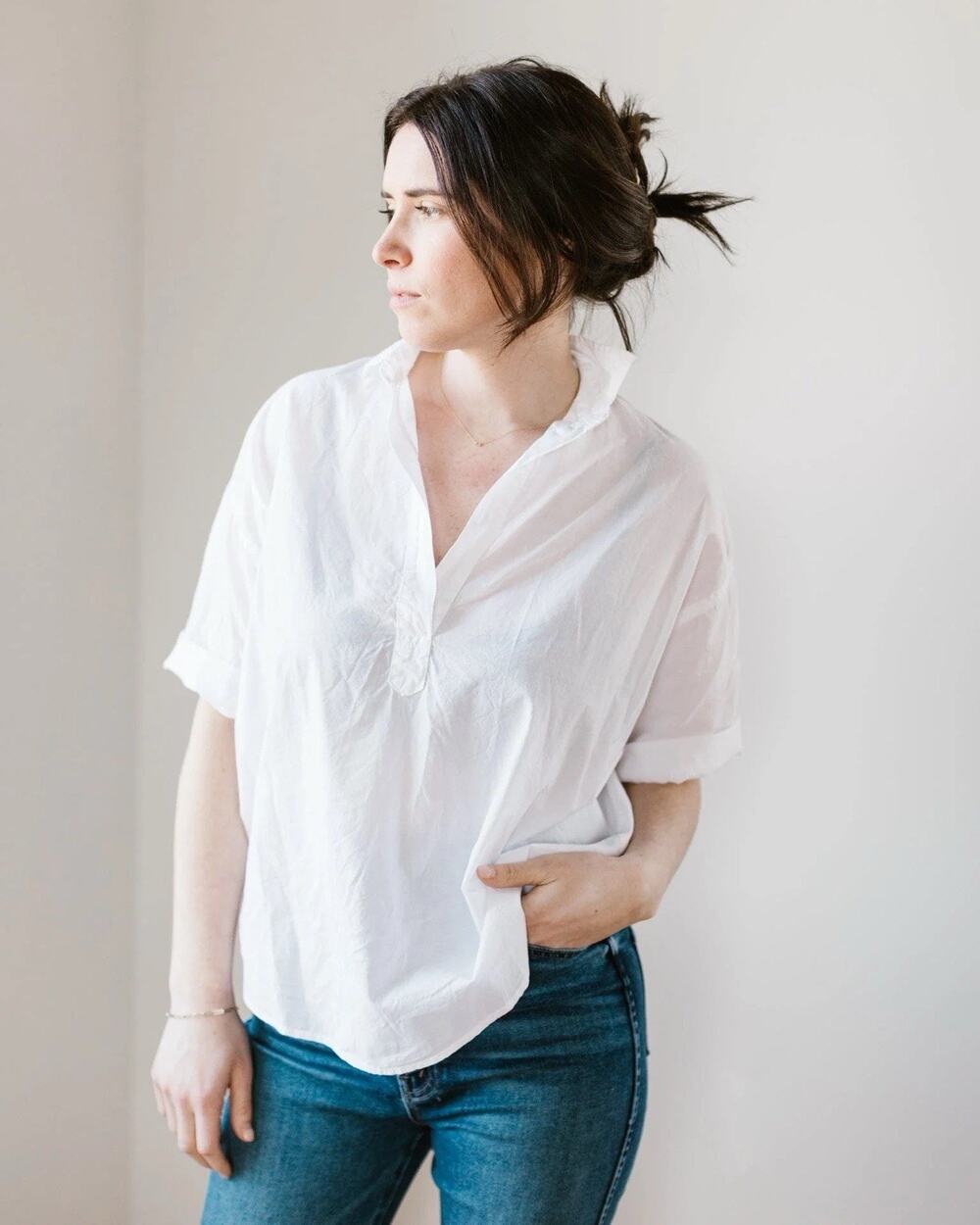 A SHIRT THING Delilah Cabo Cotton White Collared XS